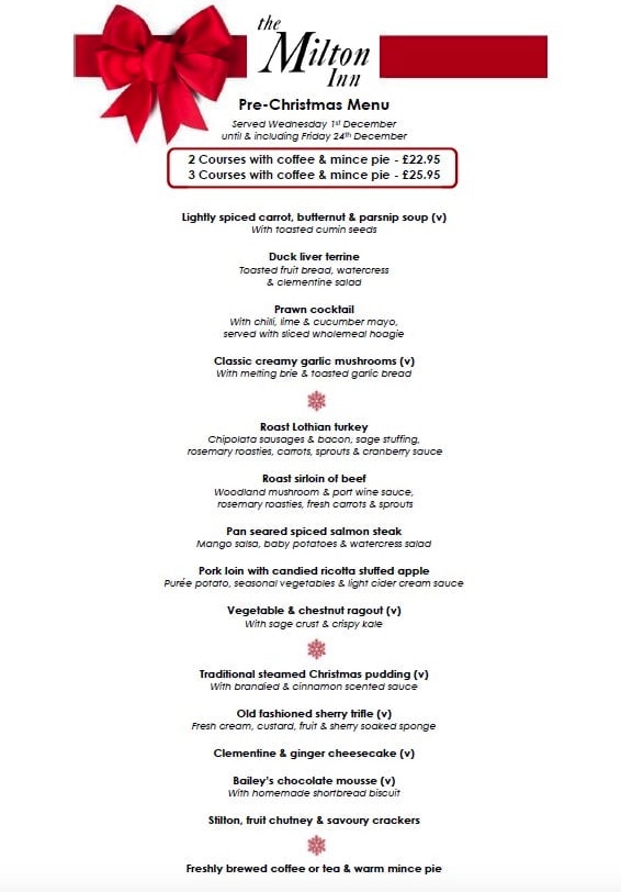 Wondering where to go for a Pre Christmas Lunch in Dundee? 15 milton, xmas-menu
